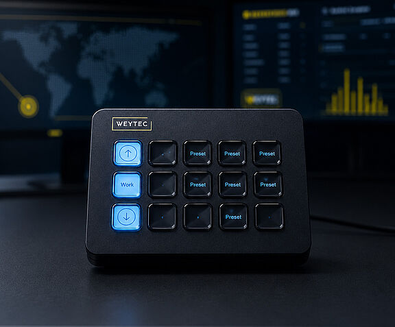 WEYTEC smartKEYS in a control room or trading floor workspace